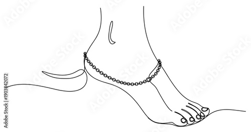 Minimalist line art of a foot with anklet. Non editable stroke