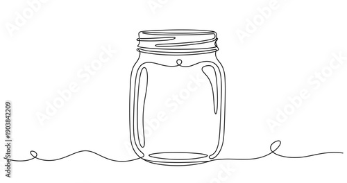 Minimalist line art of empty glass jar on white background. Non editable stroke