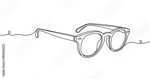 Black line art drawing of glasses with thin wire frame design. Non editable stroke