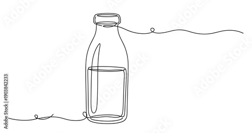 Minimalist line art of glass bottle with fluid. Non editable stroke