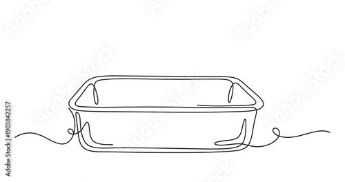 Minimalist outline of a rectangular baking dish with handles. Non editable stroke