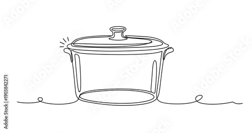 Continuous line drawing of a cooking pot with lid. Non editable stroke