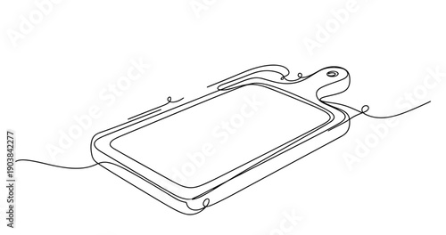 One-line art of a wooden chopping board with handle. Non editable stroke