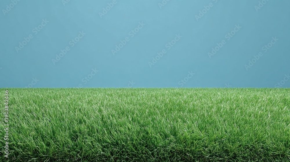Obraz premium Lush Green Grass Against a Clear Blue Sky, Ideal for Nature Backgrounds, Landscapes, and Wellness Themes in Photography Projects