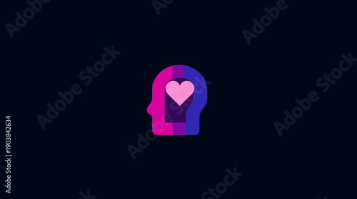 Creative icon of a human head with a heart, symbolizing love, mental health, identity, sexuality, and LGBTQ+ inclusion