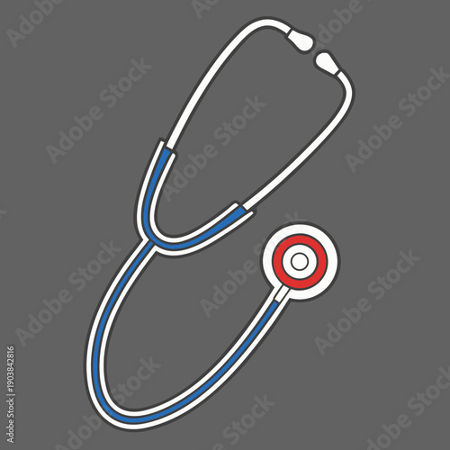 A stethoscope with a red and white chest piece Vector