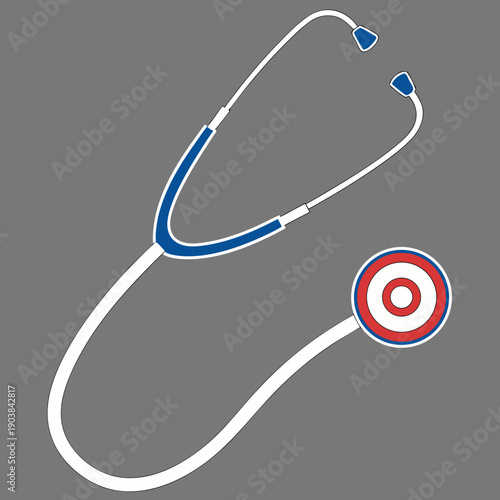 A stethoscope with a blue and white tube and a red and white diaphragm Vector