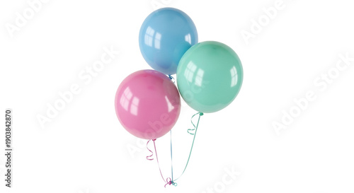 Pastel balloons PNG isolated on transparent background, light blue pink and green balloons for party decoration and celebration