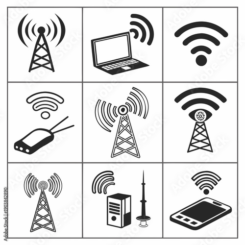 A collection of icons representing various wireless communication technologies Vector
