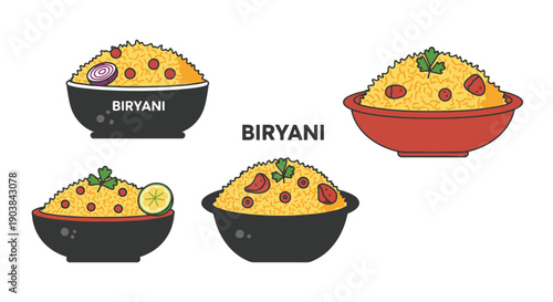Biryani Line art color filled design