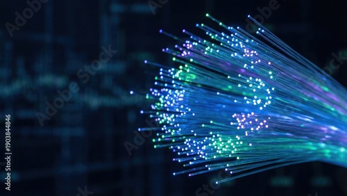 High-Speed Data Transfer Using Fibre Optics in Abstract Digital Composition with Colorful Lights