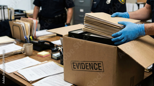Police Seizure of Business Folders and Binders Stored in Evidence Box During Investigation