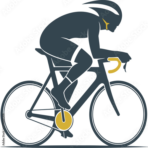 A cyclist racing with determination and focus on a sleek, modern bicycle Vector