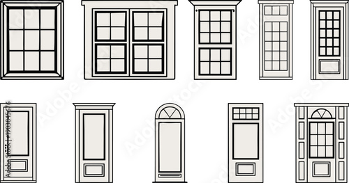 Window, door, architecture, design, icon, vector, illustration, sketch, outline, building, home, layout, minimal, top-down, stylized, modern, classic, frame, panel, glass