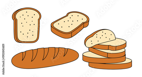 Garlic Bread Line color art minimal style