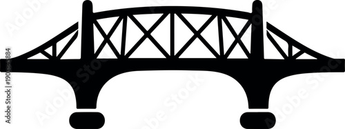 Black and white truss bridge illustration isolated on white background minimalist design architecture structure engineering