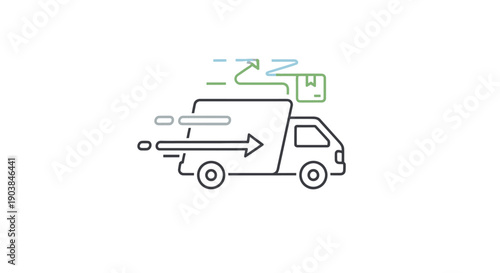 Simple line drawing of a delivery truck with moving elements.