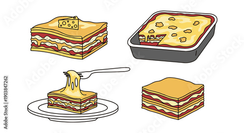 Lasagna Line art filed color creative design