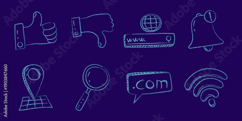Chalk Style Web Browsing and Social Media Doodle Icon Set