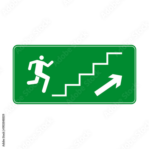 Green Emergency Exit Sign Running Man Upstairs Arrow Symbol