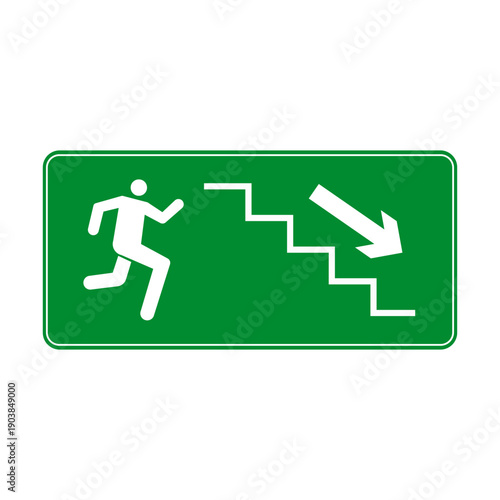 Green Emergency Exit Sign Pictogram Running Down Stairs