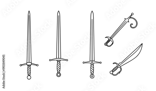 Medieval sword line art icon set vector illustration