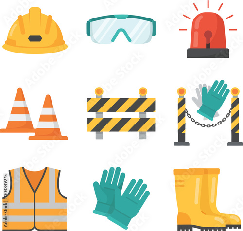 Construction elements vector, construction icons set, traffic barrier vector, cones, roadblocks, and barricades, construction elements collection vector illustration