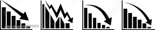 Four downward trend graphs with arrows indicating decline