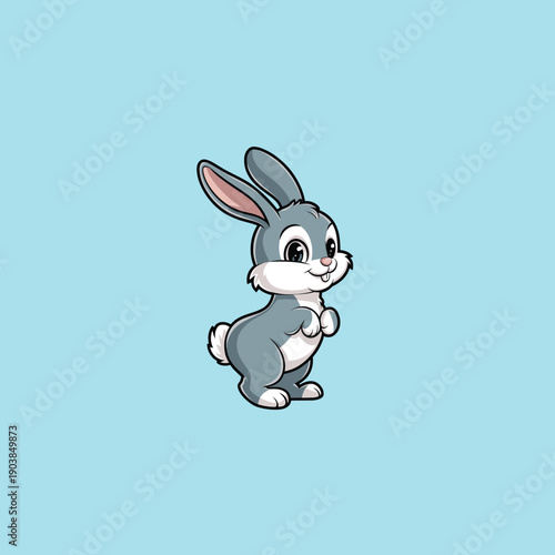 Cute Cartoon Gray Bunny Rabbit Sitting on Green Grass
Adorable Happy Hare Character in Nature Illustration.