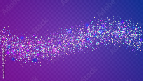 Glitter Confetti Background. Rainbow Shiny Sparkles For Carnaval And Party. Radiance In Metal, Pearl And Bright Unicorn Texture. Blue Brilliant Light.  Purple Glitter Confetti