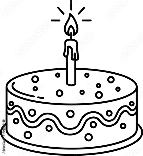 Birthday cake with a single lit candle on top