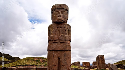 Ponce Monolith statue in Tiwanaku, La Paz, Bolivia