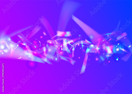 Neon Confetti. Unicorn Poster. 3d Burst. Glare Iridescent Serpentine. Isolated Design. Carnaval Background. Retro Element. Purple Laser Effect. Blue Neon Confetti