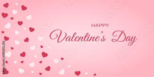 Festive pink background with hearts for Valentine's Day.