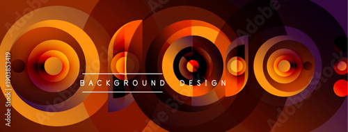 Abstract concentric circles, warm colors dominate. Orange, red, purple blend creating dynamic visual effect. Text reads background design.