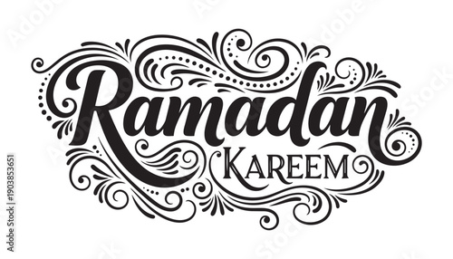 Ramadan kareem elegant lettering with ornate swirls vector illustration background