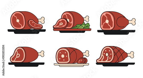 Roast Meat Line art colorful digital illustration