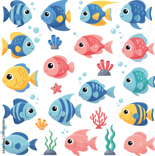 Ocean animals collection, sea animals collection, large vector set of sea animals, colorful cartoon sea creatures, ocean animal illustration