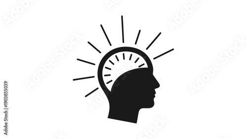 Human head silhouette with glowing brain bulb, creative thinking and intelligence concept.