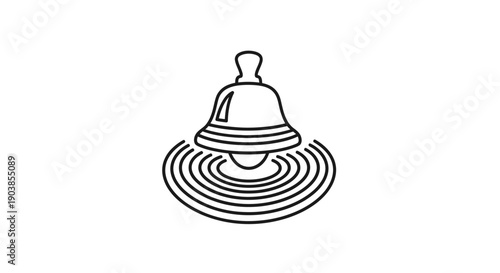 Minimalist bell icon with sound waves, ringing notification symbol in line art style.