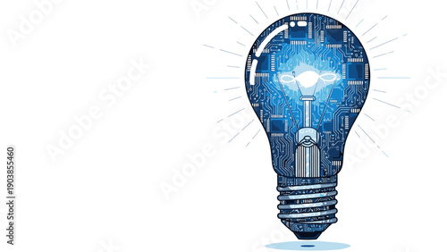 Light bulb with digital circuit board pattern, concept of artificial intelligence and digital innovation.
