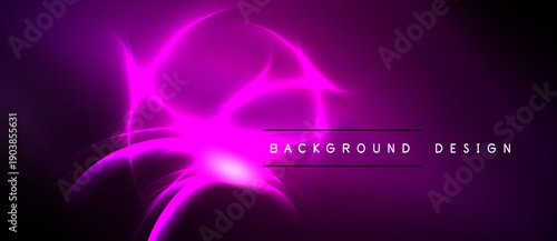 Abstract purple neon glow. Dynamic lines create energy, radiating from central point. Dark background emphasizes vibrant illumination.