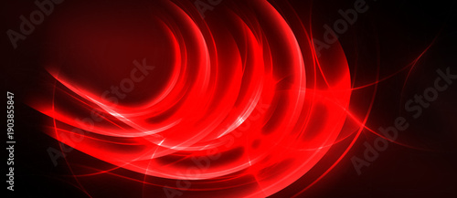 Abstract red energy flows, dynamic curves, dark background. Bright illumination creates intense visual impact. Modern design element.