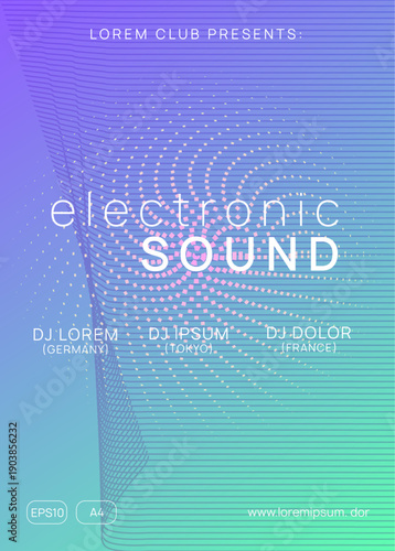Dance Flyer. Violet Sound Design. Soundwave Radio Invitation. Edm Festival Element. Pink Techno Poster. Dj Magazine. Trance Vector. Blue Dance Flyer