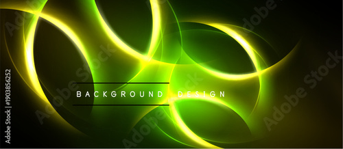Abstract neon swirls, vibrant green hues dominate dark background. Dynamic lines create futuristic design, text reads background design.