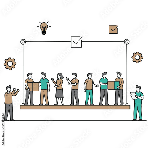 Man's legs in formal shoes standing on a thin line, minimalist vector illustration