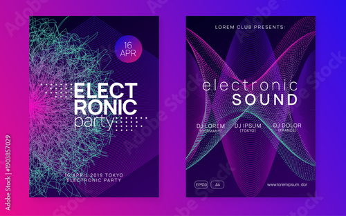 Night Club Magazine. Blue Techno Design. Violet Night Club Banner. Music Event. Edm Festival Element. Trance Cover. Soundwave Audio Invitation. Pink Night Club Magazine