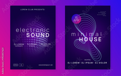 Music Design. Discotheque Event. Festival Cover. Techno Concert Template. Green Sound Poster. Soundwave Radio Invitation. Blue Fest Magazine. Violet Music Design
