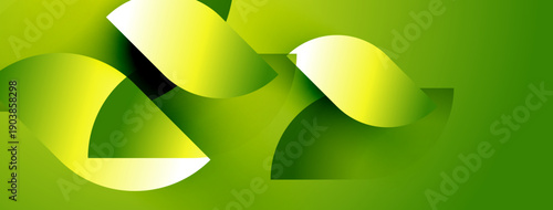 Abstract ribbons form dynamic shapes. Green hues dominate, creating vibrant visual impact. Smooth gradients suggest movement, depth.