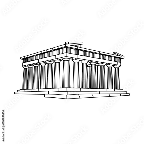 Minimalist Parthenon Line Art: Iconic Ancient Greek Temple Drawing for Educational Content, Travel Guides, and Historical Publications